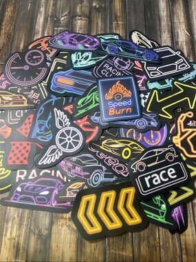 5for$10 Dark Neon Lights Racing Car 50 Sticker Pack
